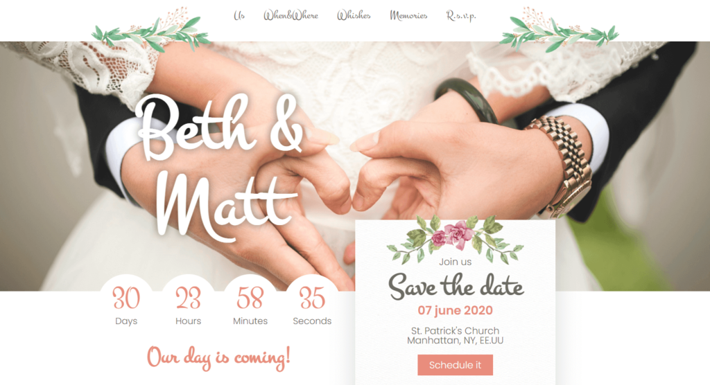 An example of EasyThemePacks' template for a wedding website 