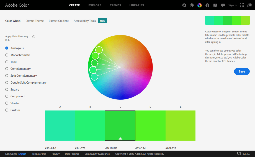 Adobe Color homepage